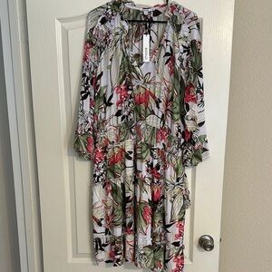 Chico's Floral Long Sleeve Dress - Red, Green, Black